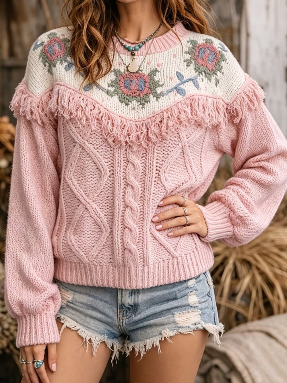 Pink Boho Fringe Pullover Sweater TEMPORARILY UNAVAILABLE DO NOT PURCHASE